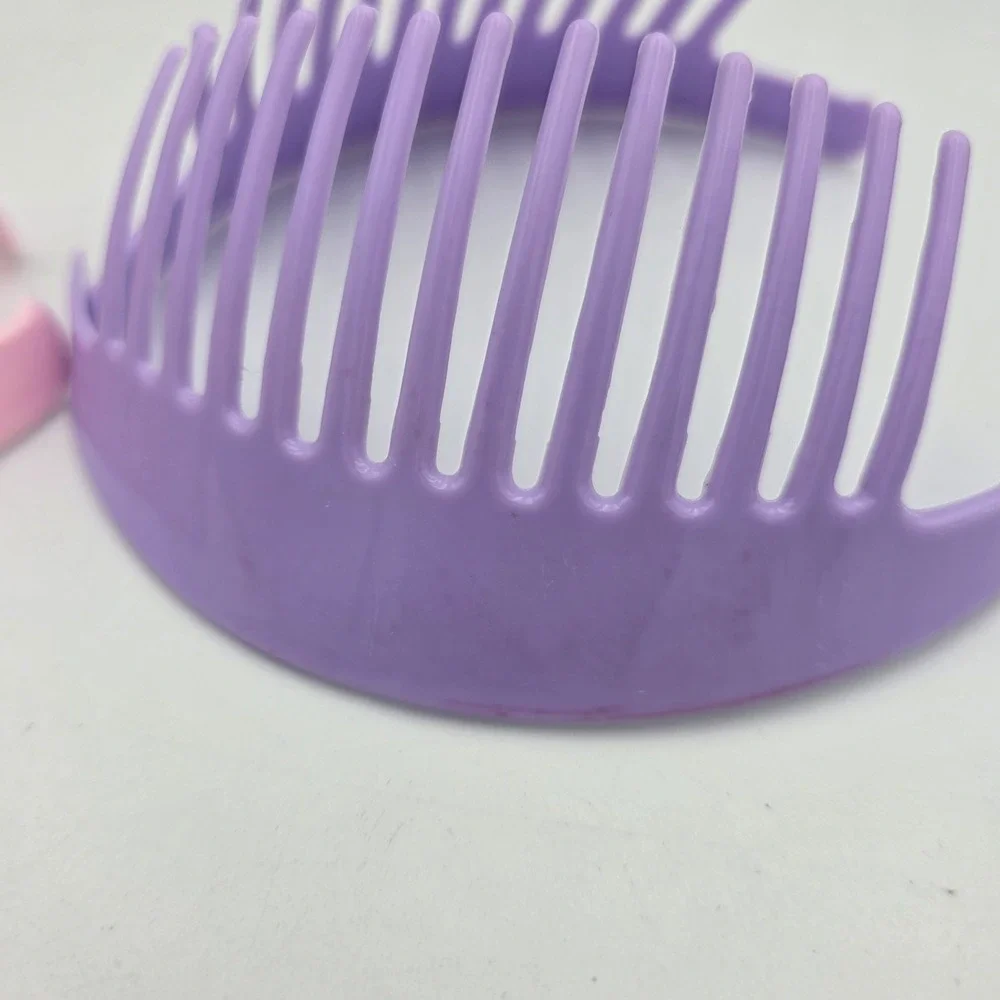 2 Vtg Tzers Style Hair Cincher Comb Banana Clips 4.5 inch 1980s Pink Lavender
